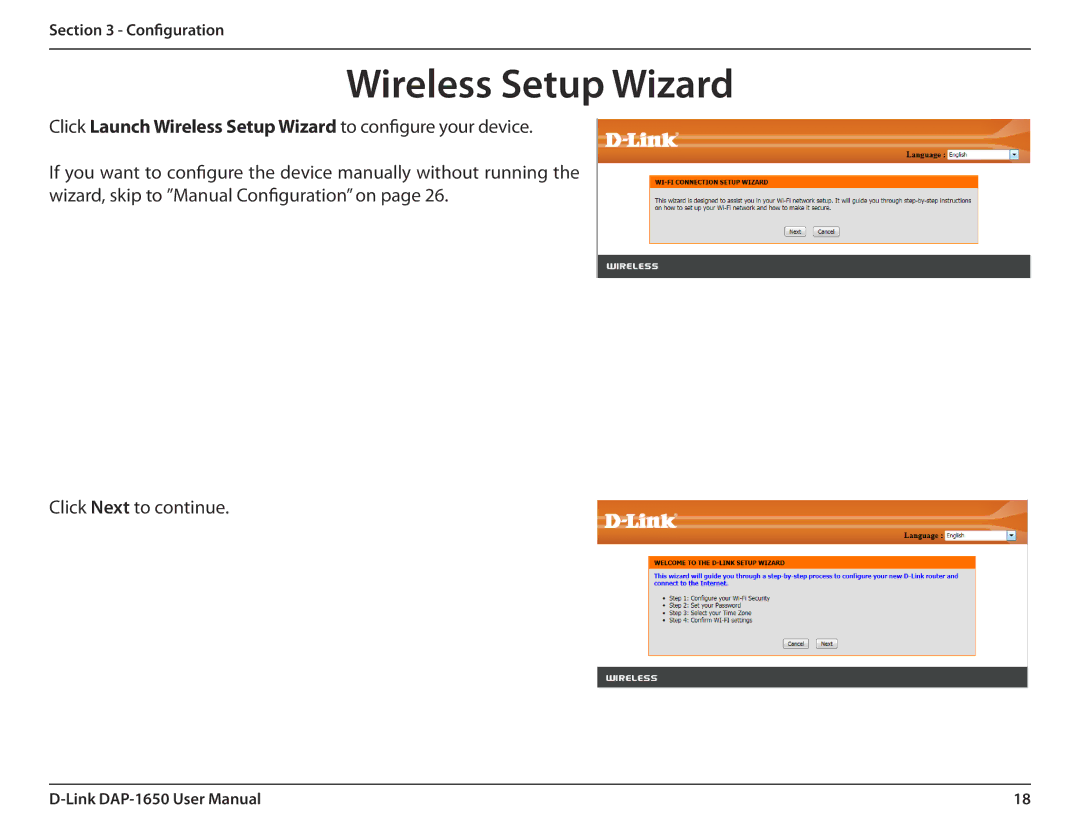 D-Link DAP-1650 user manual Wireless Setup Wizard 