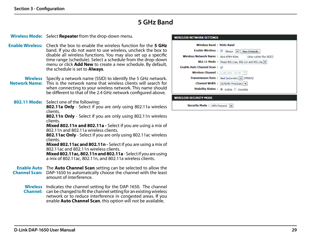 D-Link DAP-1650 user manual GHz Band 