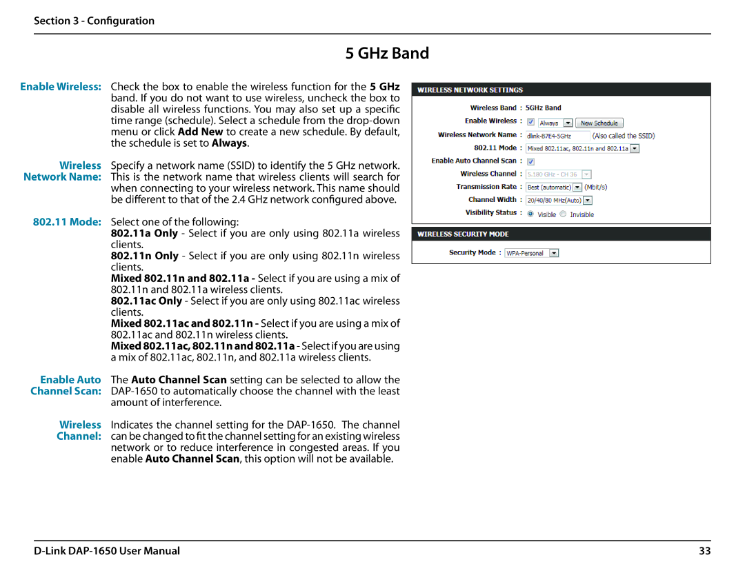 D-Link DAP-1650 user manual GHz Band 