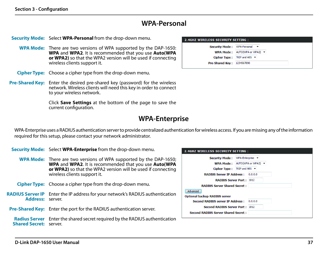 D-Link DAP-1650 user manual Address server, Shared Secret server 