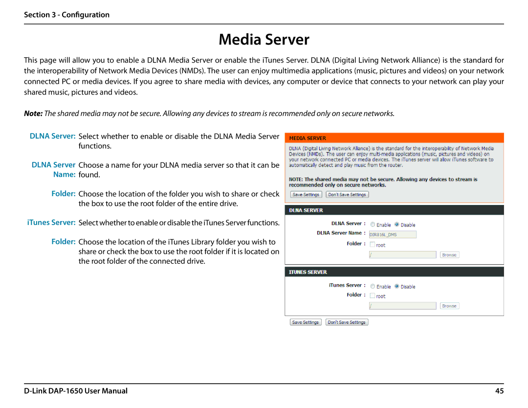 D-Link DAP-1650 user manual Media Server, Name found 