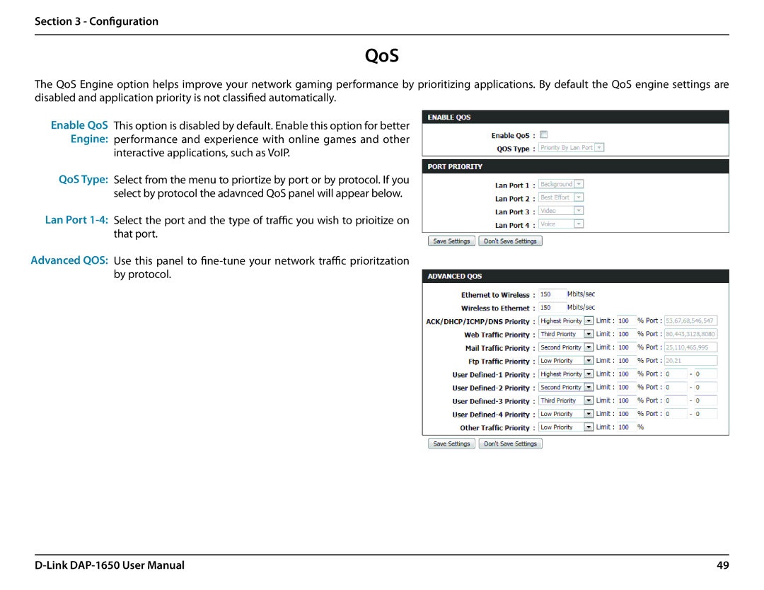 D-Link DAP-1650 user manual QoS, Interactive applications, such as VoIP 