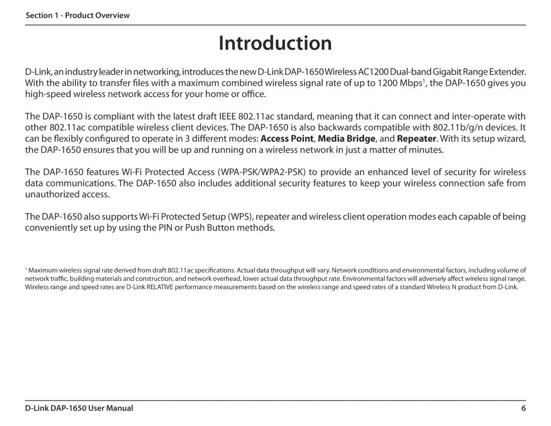 D-Link DAP-1650 user manual Introduction 