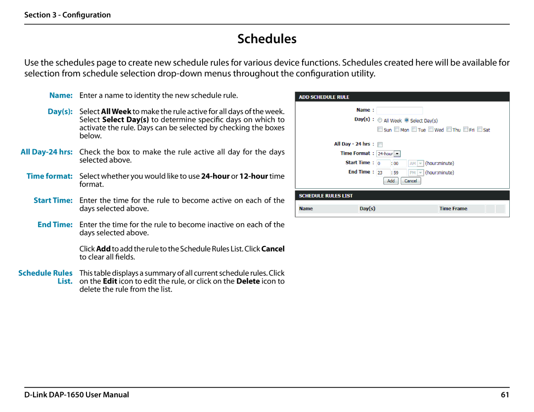 D-Link DAP-1650 user manual Schedules 