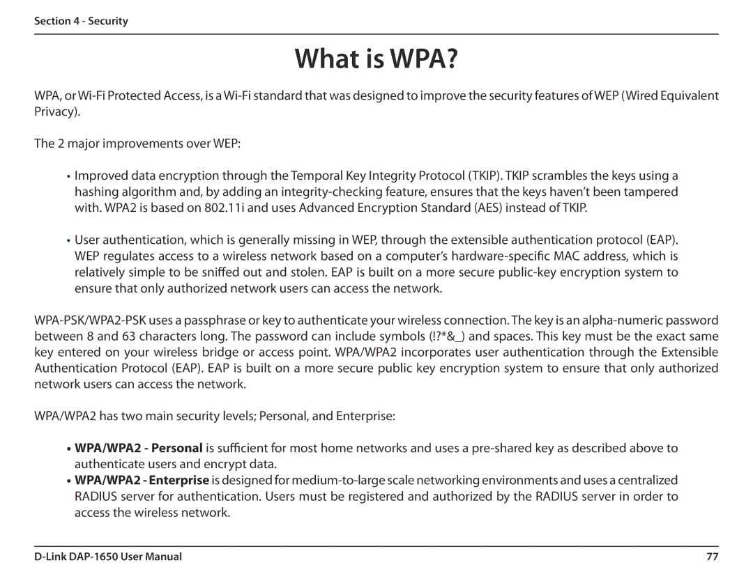 D-Link DAP-1650 user manual What is WPA? 