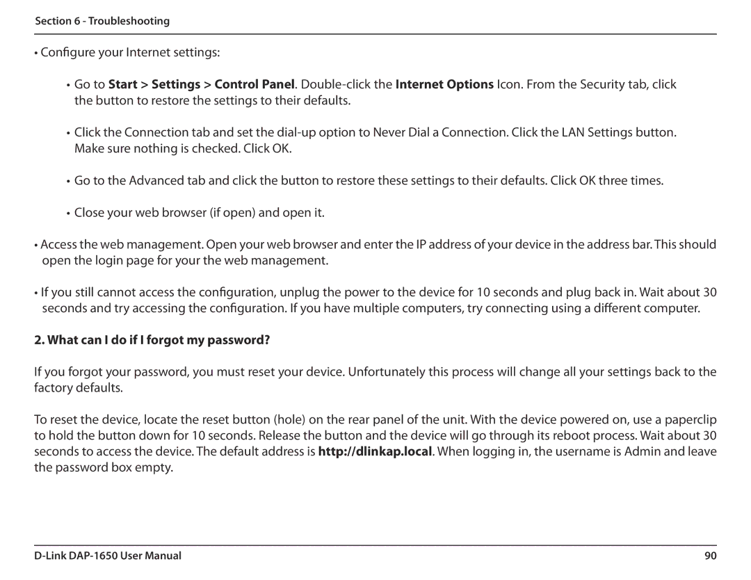 D-Link DAP-1650 user manual What can I do if I forgot my password? 