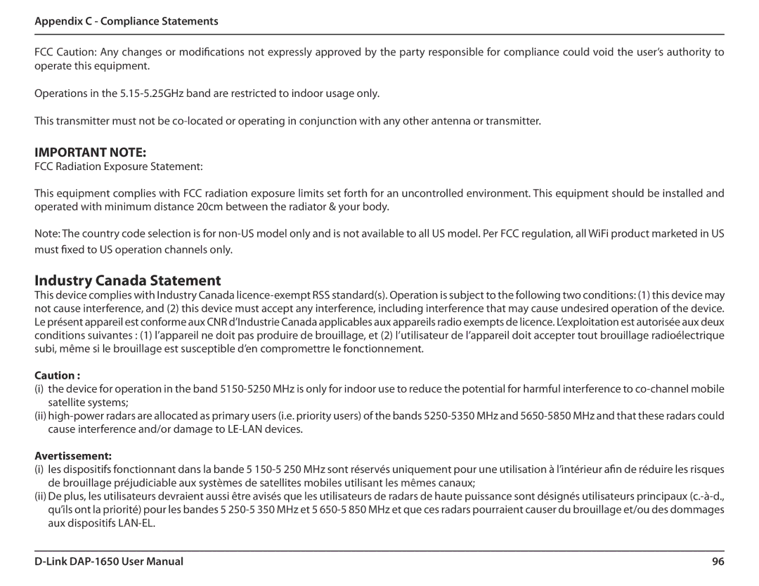 D-Link DAP-1650 user manual Industry Canada Statement 