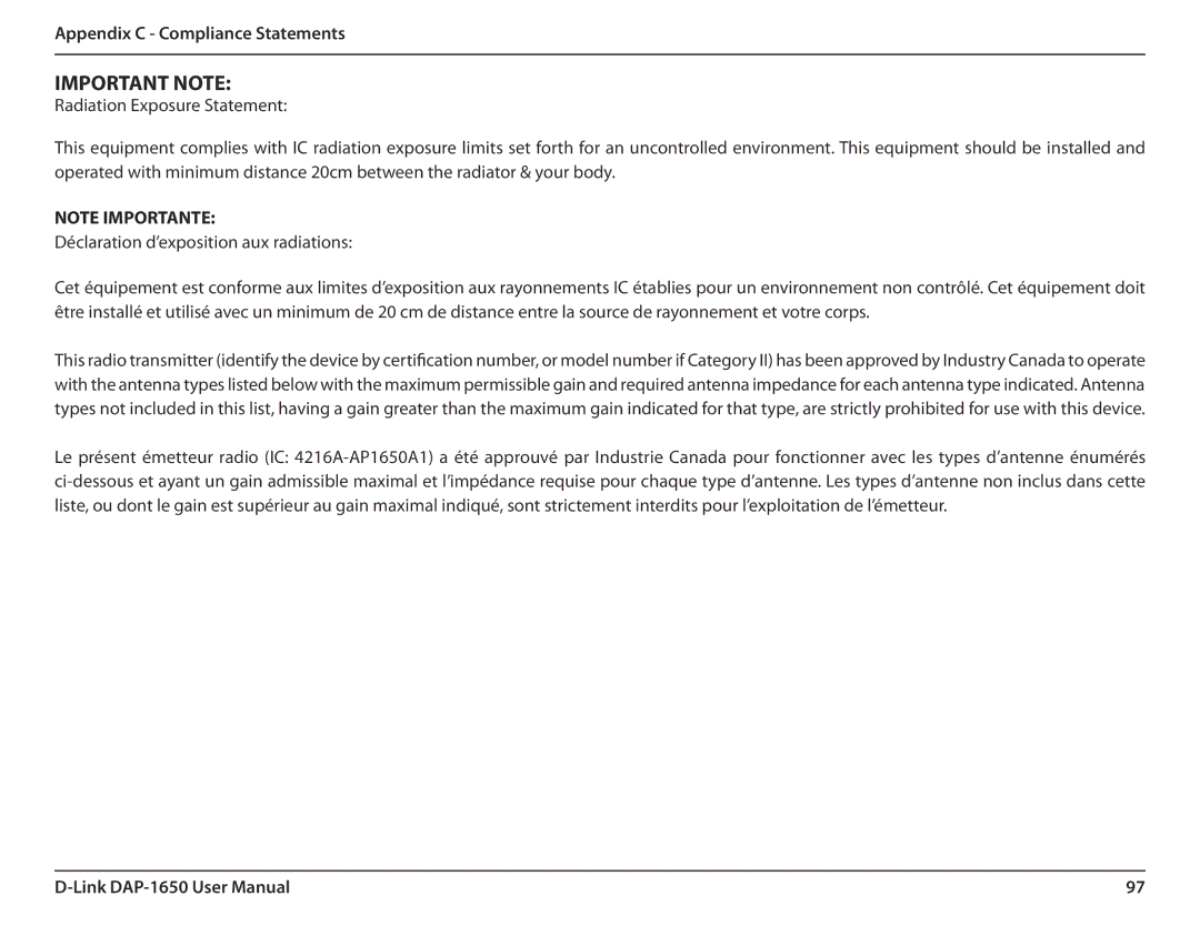 D-Link DAP-1650 user manual Important Note 