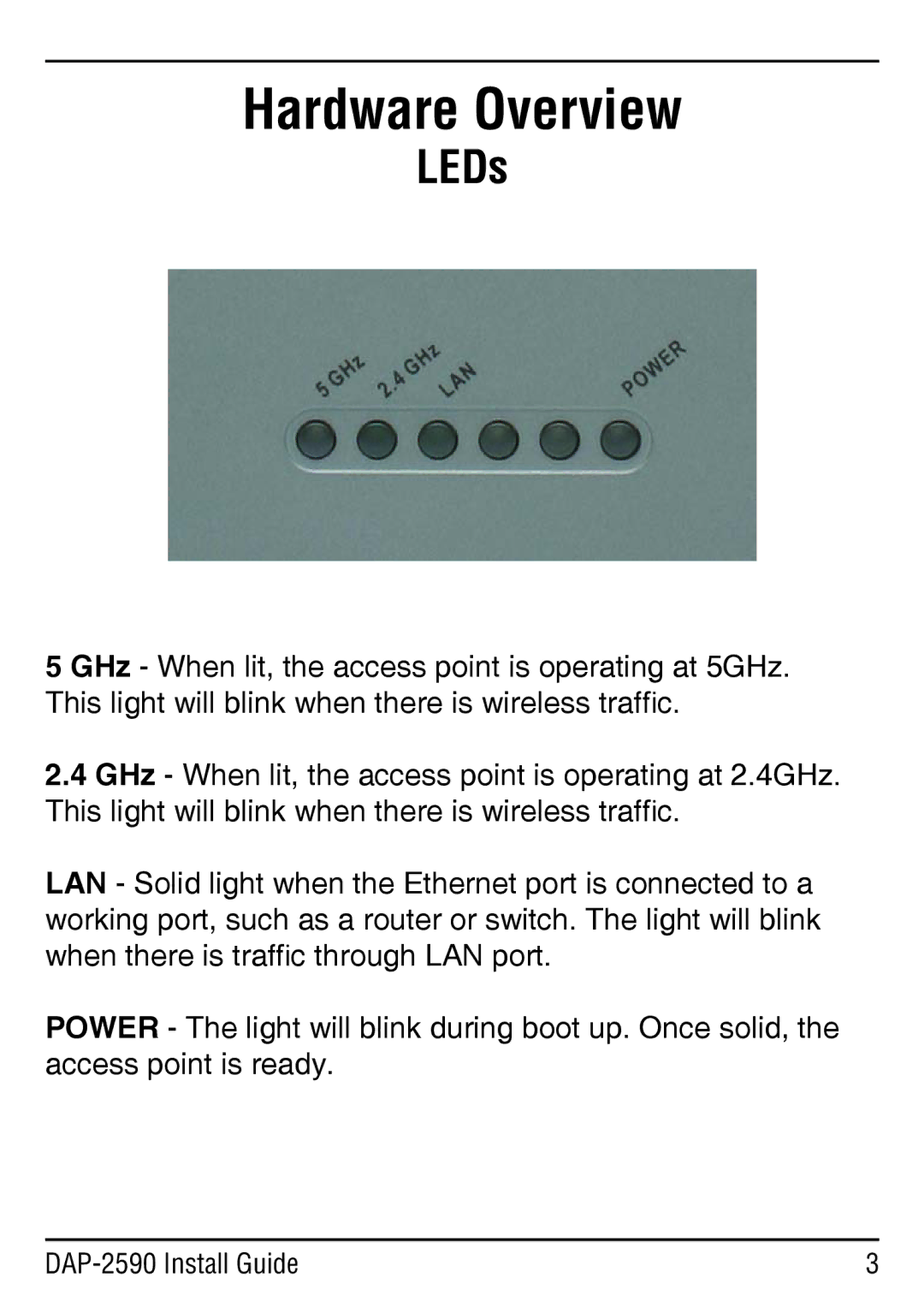 D-Link DAP-2590 manual Hardware Overview, LEDs 