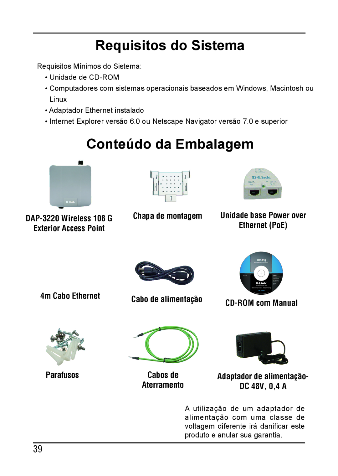 D-Link DAP-3220 manual Requisitos do Sistema, Conteúdo da Embalagem 