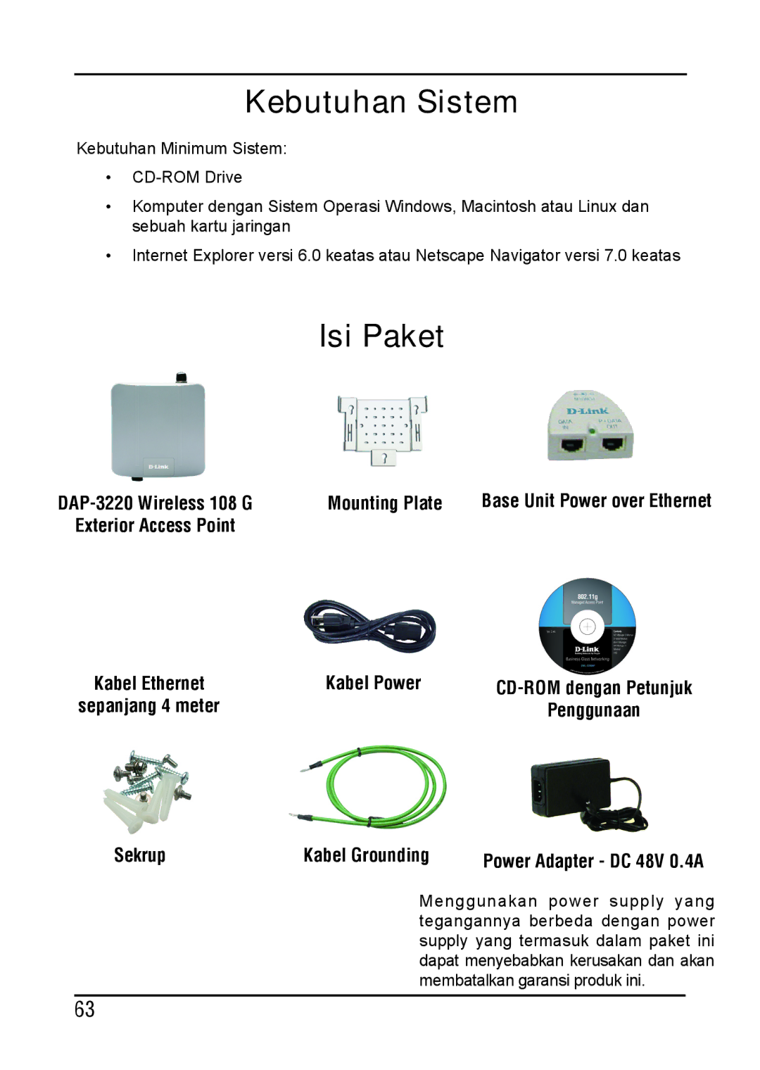 D-Link DAP-3220 manual Kebutuhan Sistem, Isi Paket 