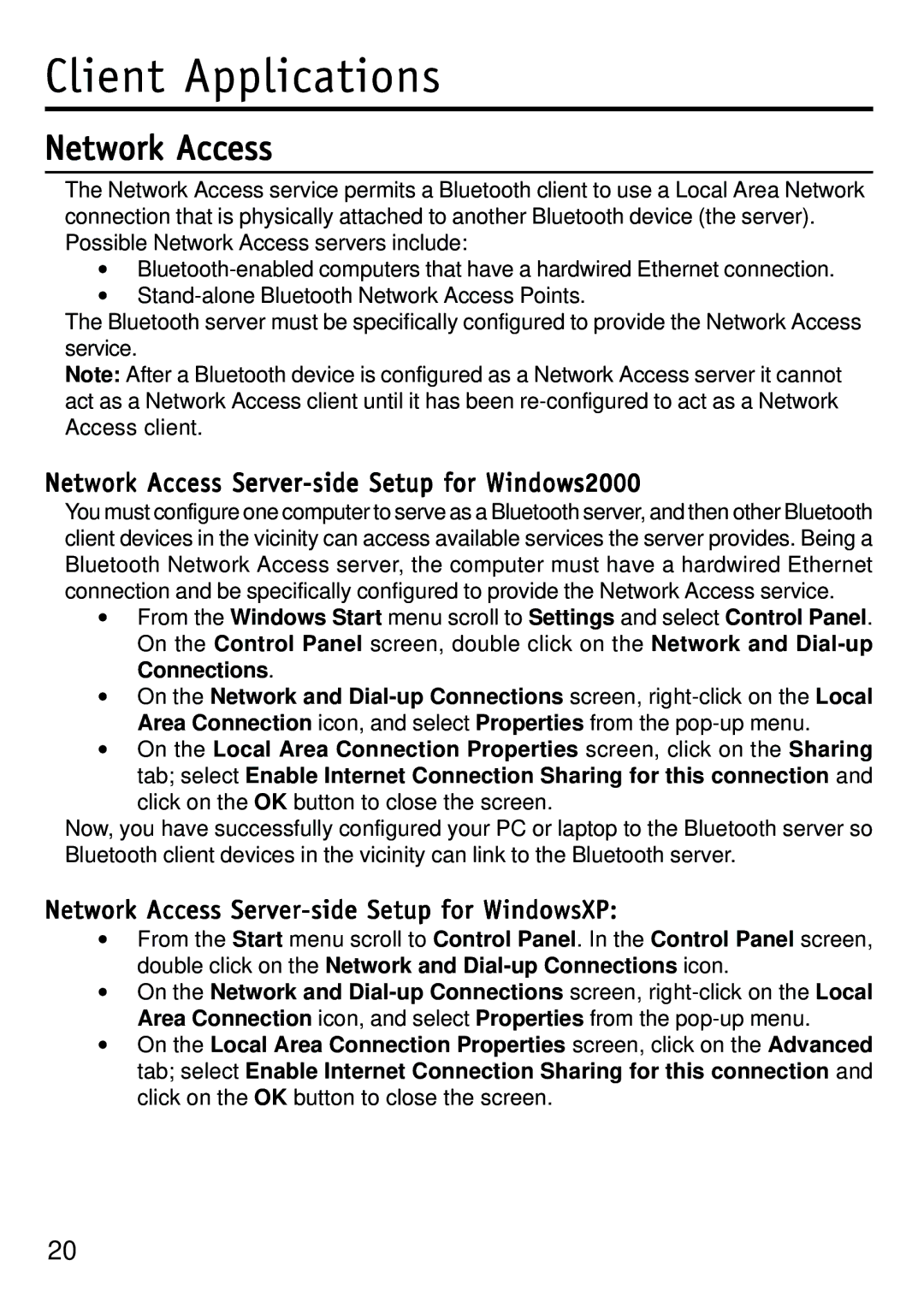 D-Link dbt-120 manual Network Access Server-side Setup for Windows2000, Network Access Server-side Setup for WindowsXP 