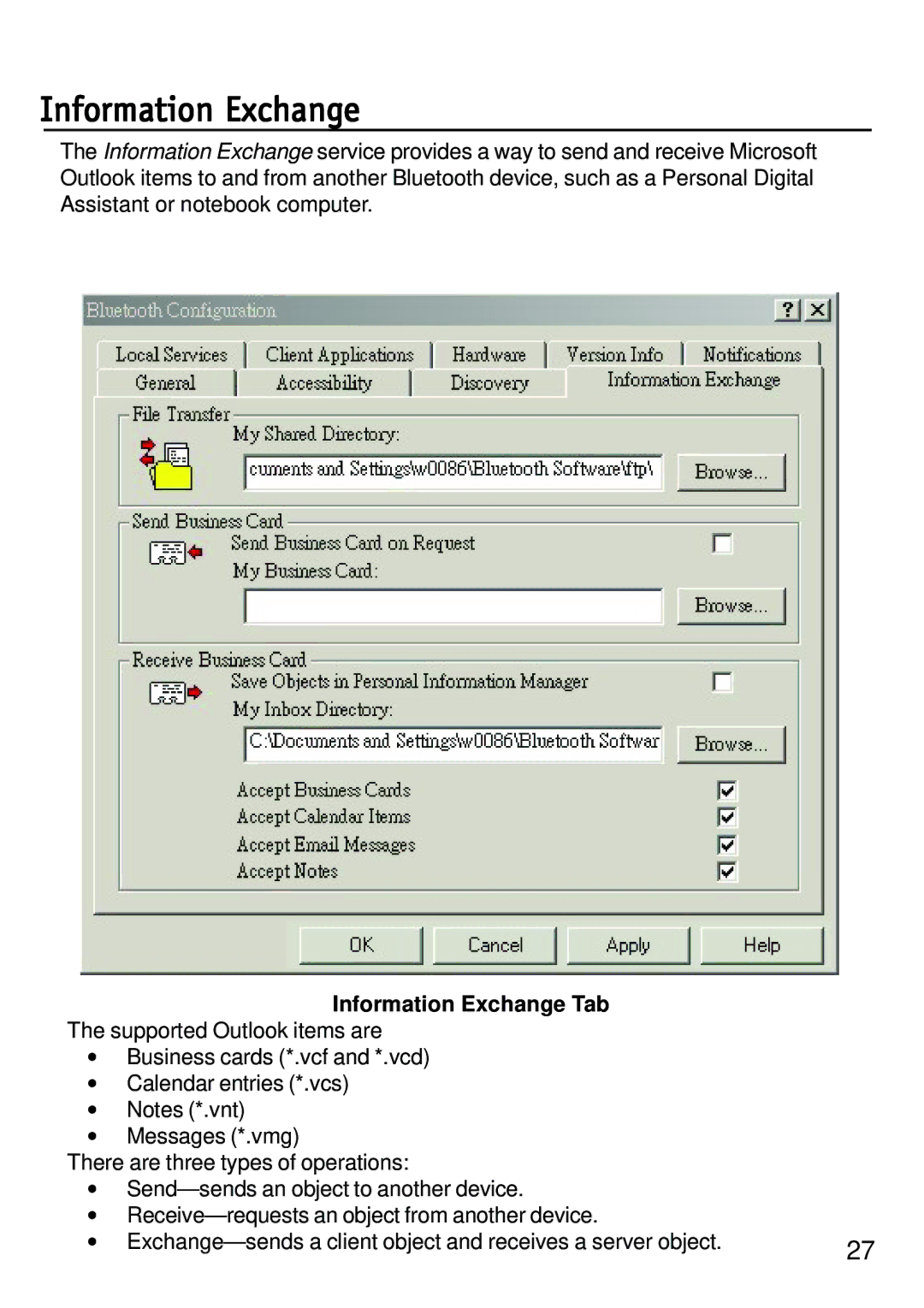 D-Link dbt-120 manual Information Exchange Tab 