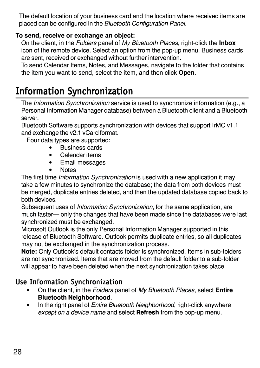 D-Link dbt-120 manual Use Information Synchronization, To send, receive or exchange an object 