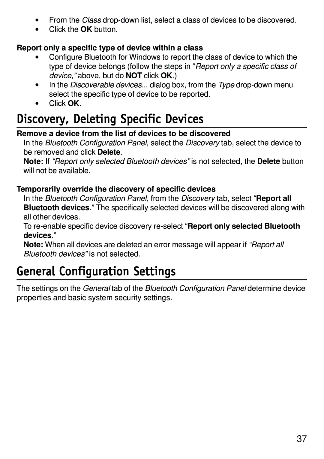 D-Link dbt-120 manual Discovery, Deleting Specific Devices, General Configuration Settings 