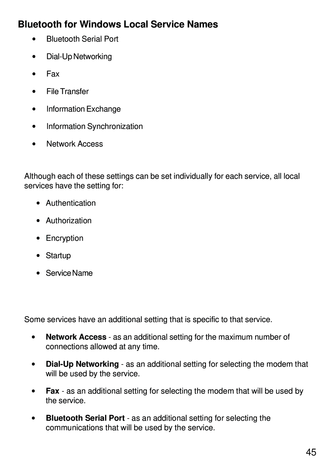 D-Link dbt-120 manual Bluetooth for Windows Local Service Names, Some local services have additional property settings 