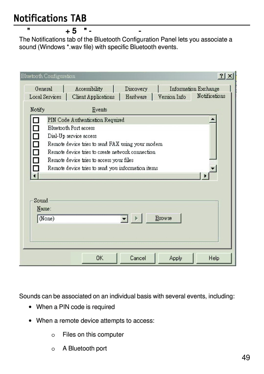 D-Link dbt-120 manual Notifications TAB, Notifications Tab Configuration Settings, Notification Tab 