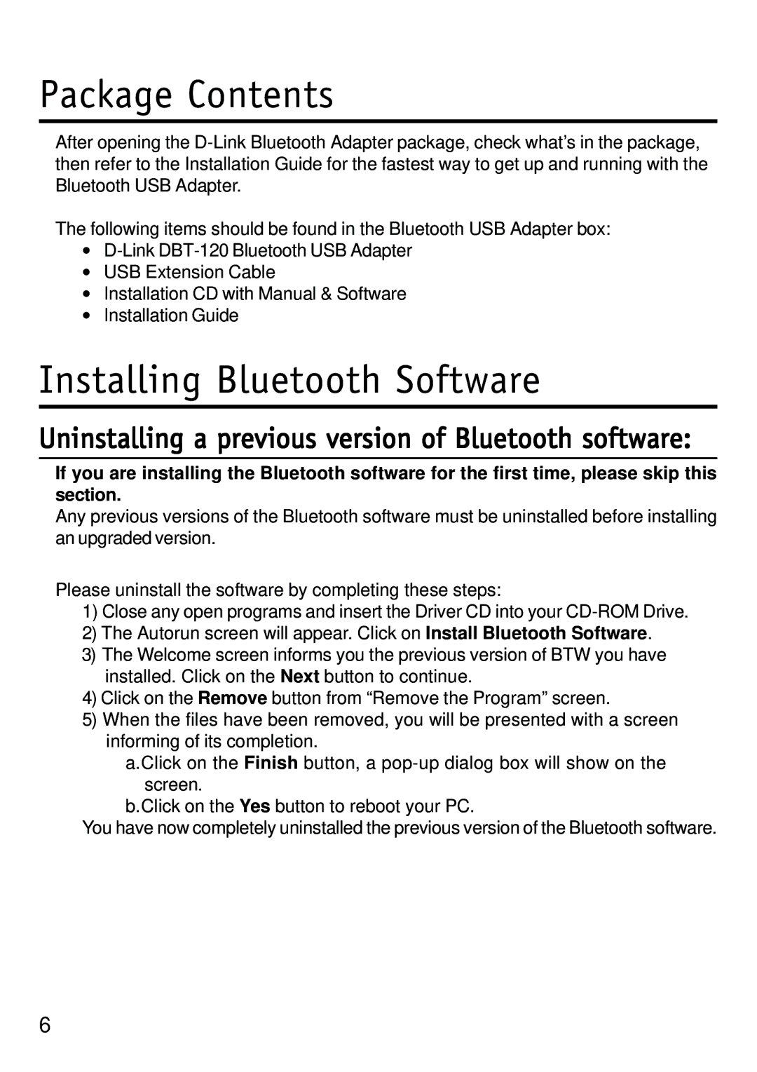 D-Link dbt-120 manual Package Contents 