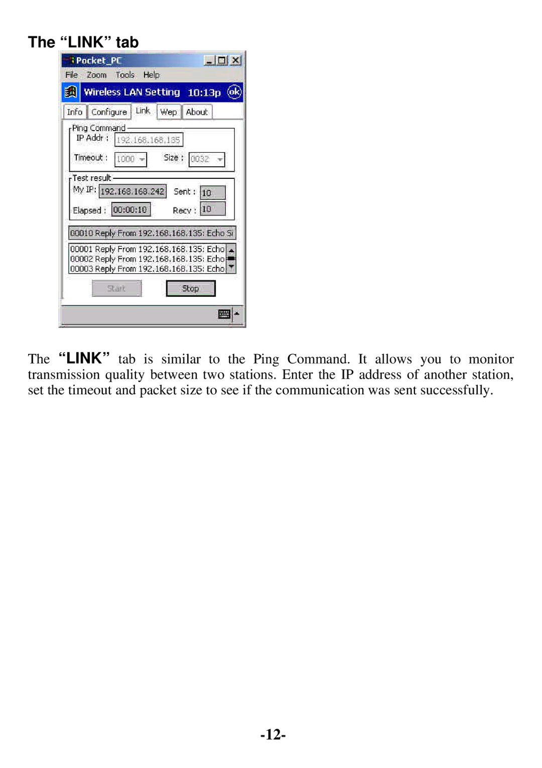 D-Link DCF-650W user manual Link tab 