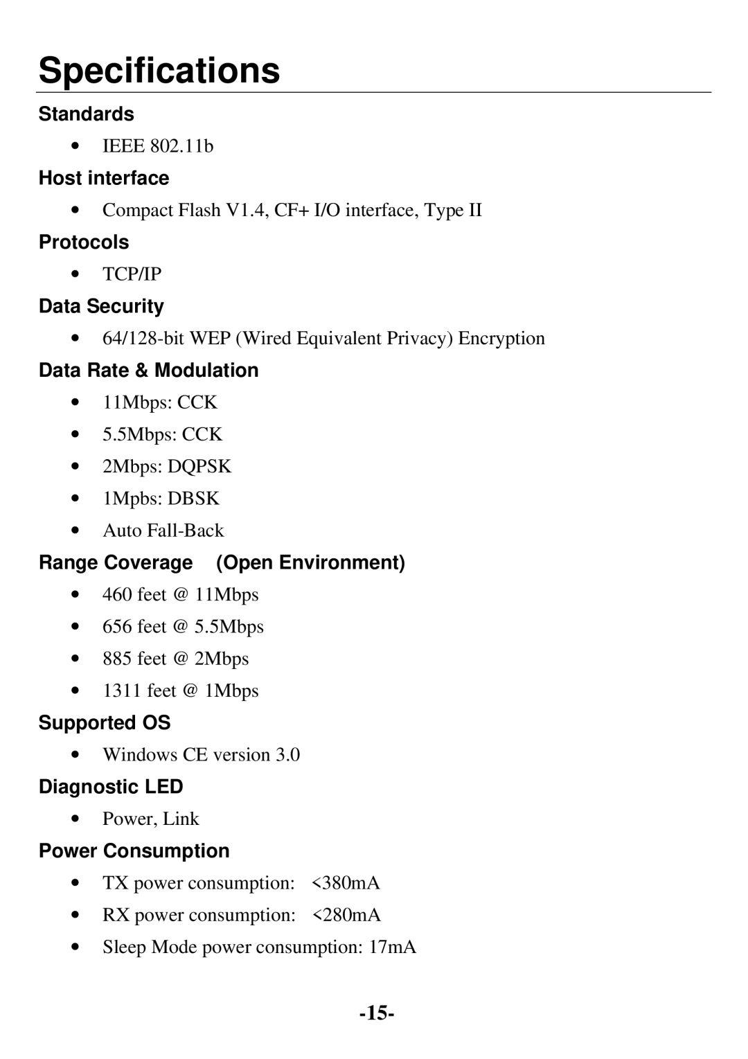 D-Link DCF-650W user manual Specifications, Power Consumption 