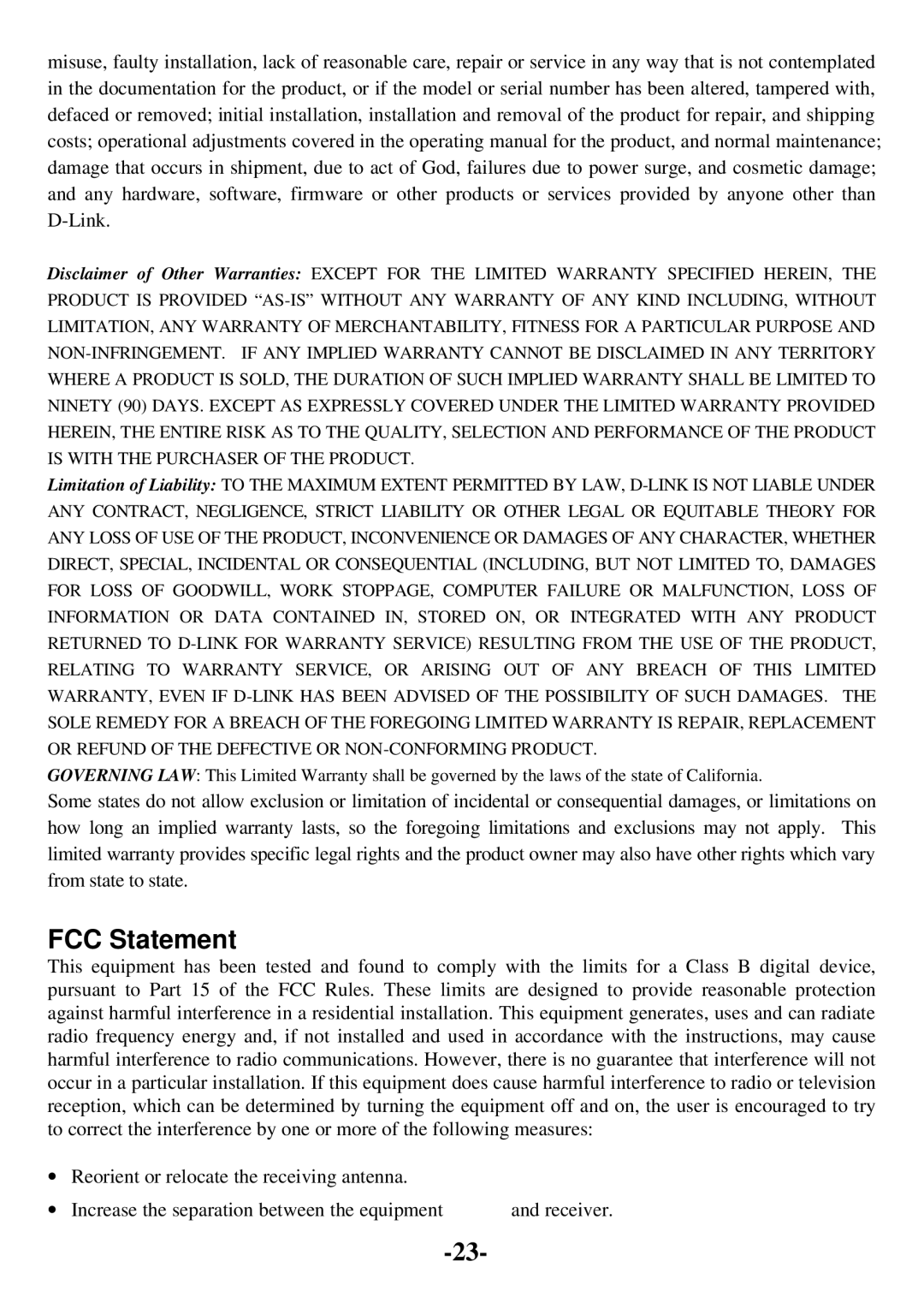 D-Link DCF-650W user manual FCC Statement 