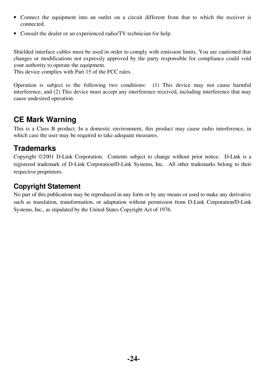 D-Link DCF-650W user manual CE Mark Warning, Trademarks 