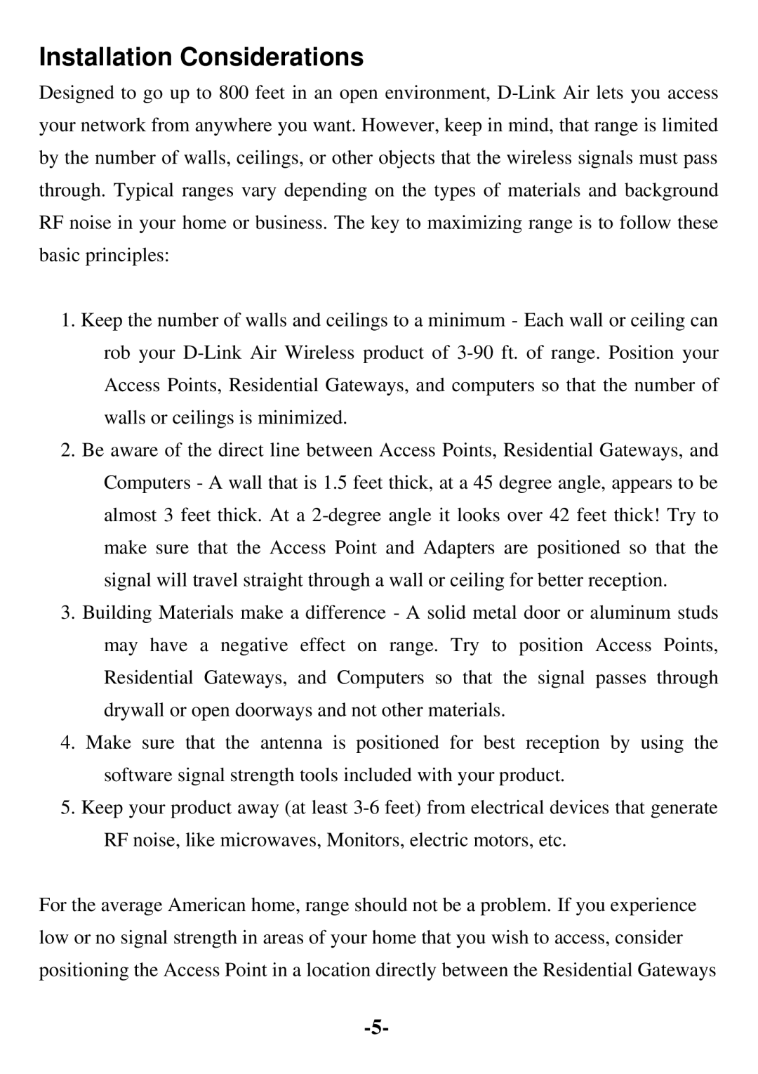 D-Link DCF-650W user manual Installation Considerations 