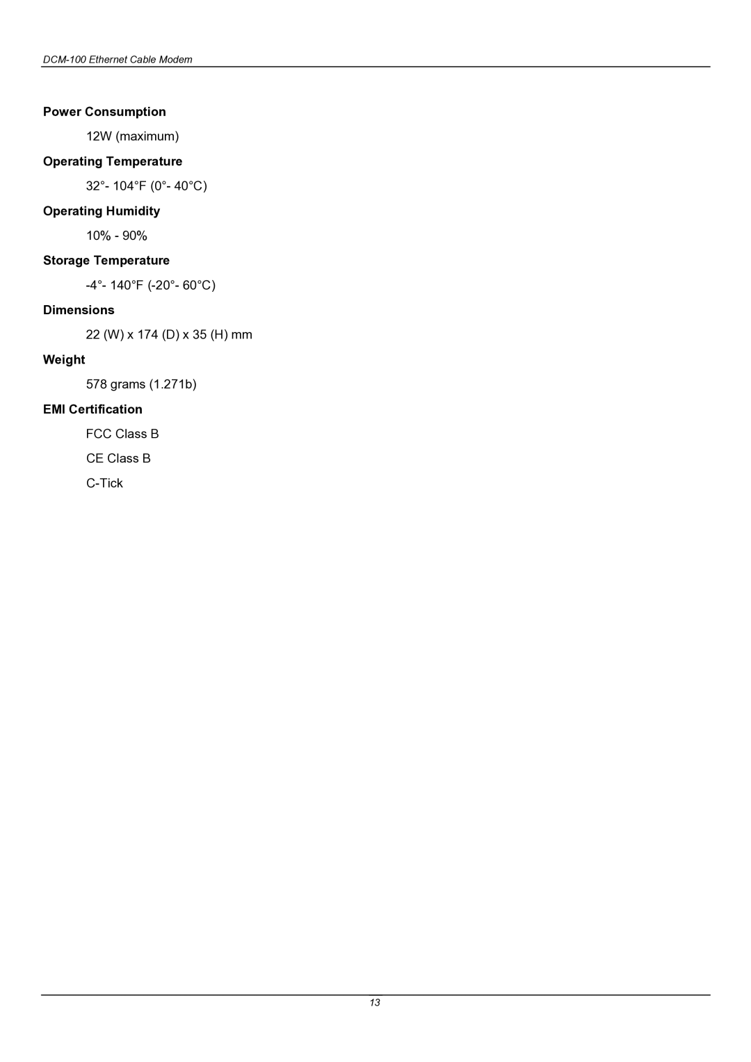 D-Link DCM-100 user manual Power Consumption 