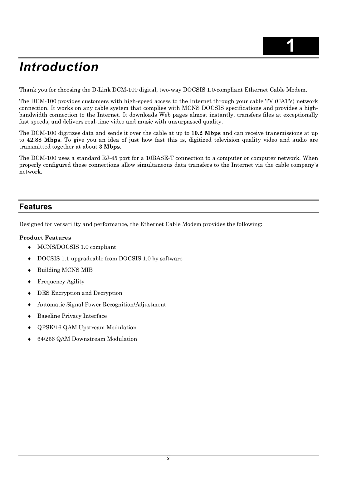 D-Link DCM-100 user manual Introduction, Features 