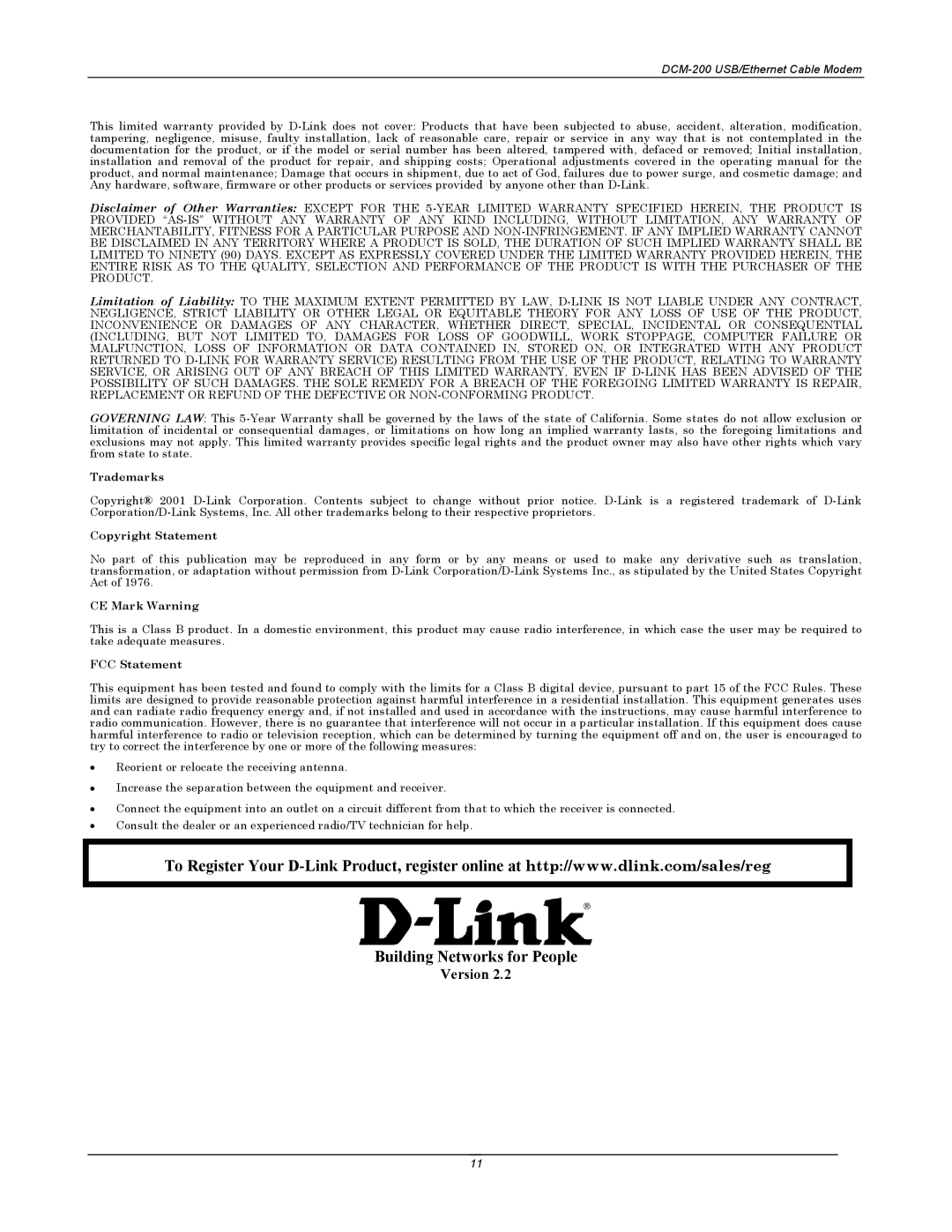 D-Link DCM-200 manual Building Networks for People 