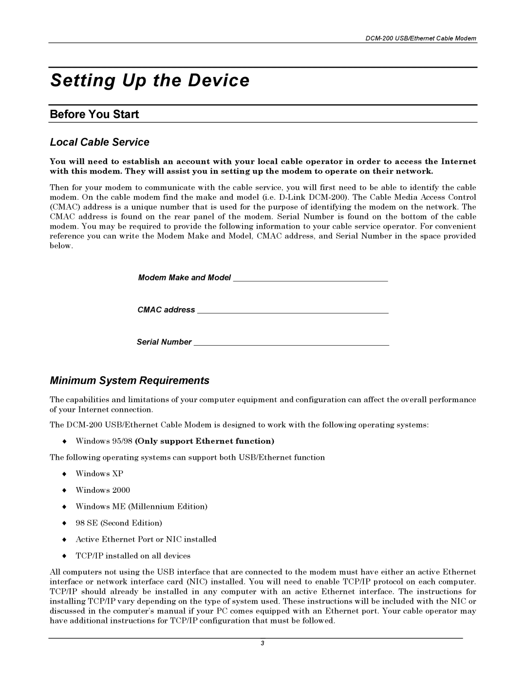 D-Link DCM-200 manual Setting Up the Device, Before You Start 