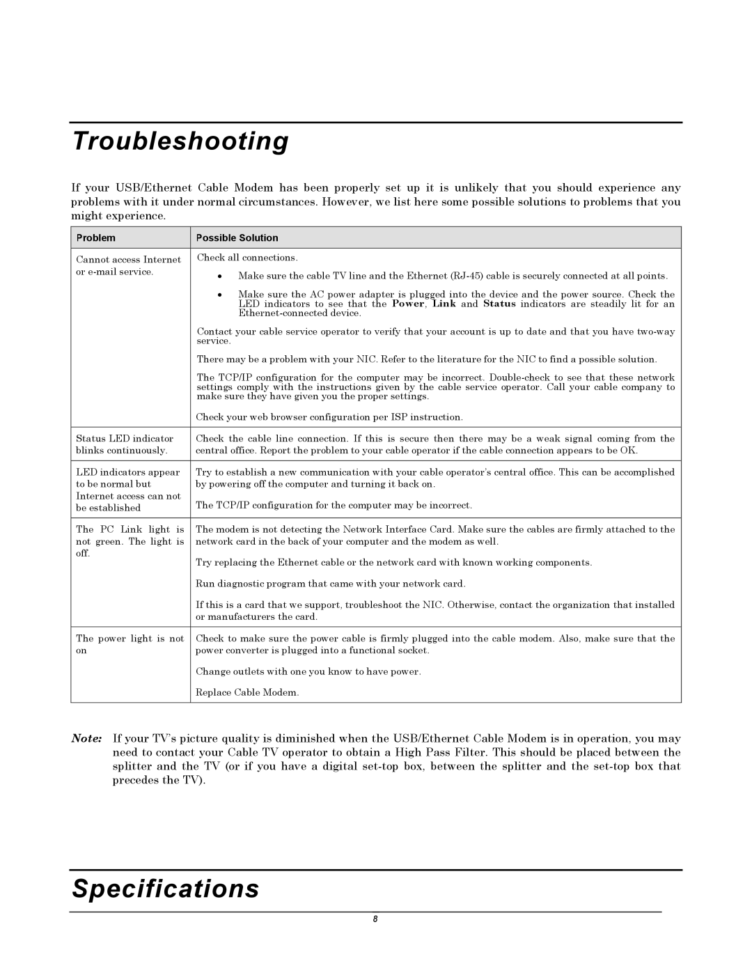 D-Link DCM-200 manual Troubleshooting, Specifications 