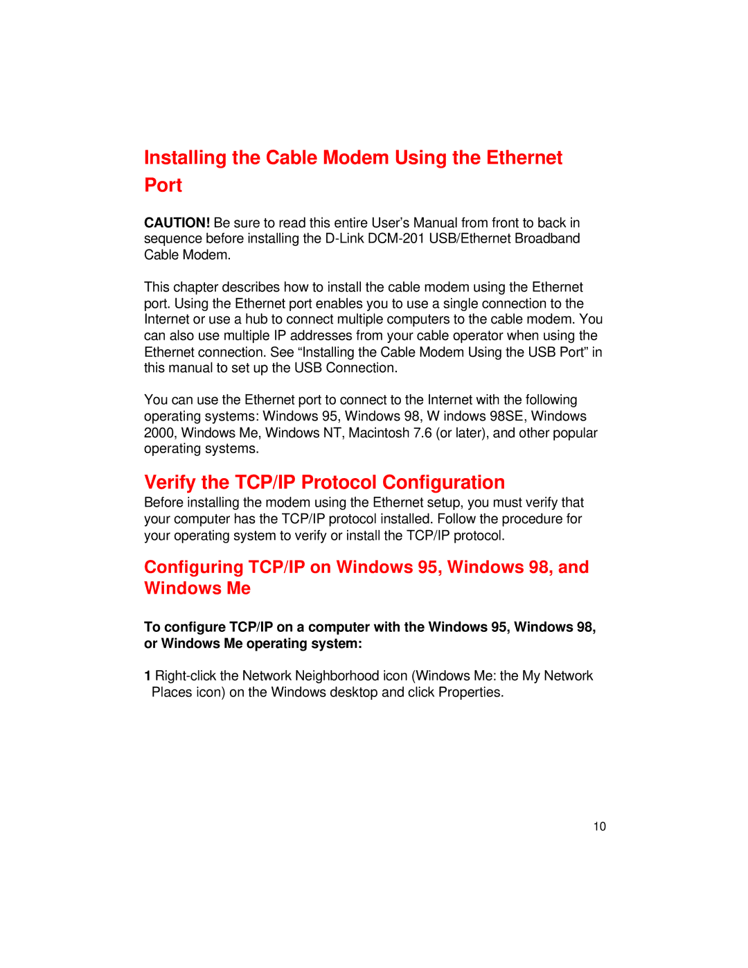 D-Link DCM-201 manual Verify the TCP/IP Protocol Configuration 