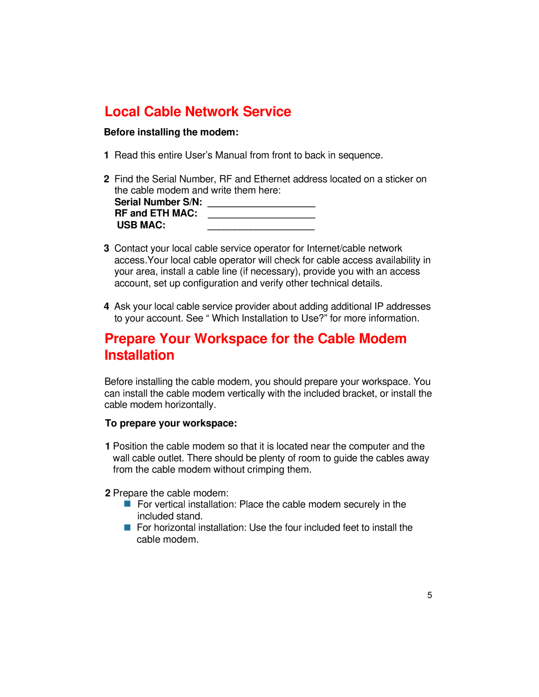 D-Link DCM-201 manual Local Cable Network Service, Prepare Your Workspace for the Cable Modem Installation 