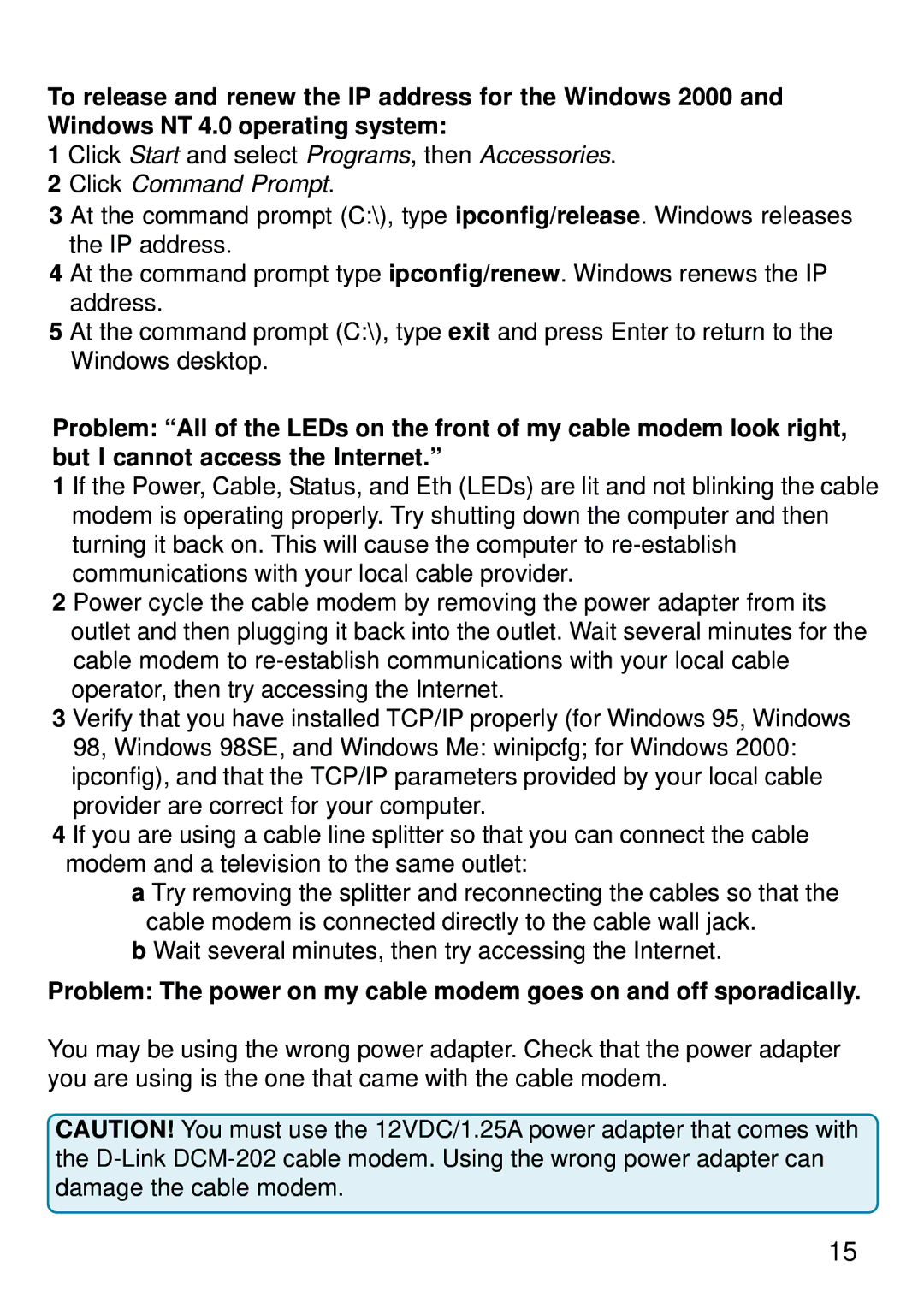 D-Link USB/Ethernet Broadband Cable Modem, DCM-202 manual Click Command Prompt 