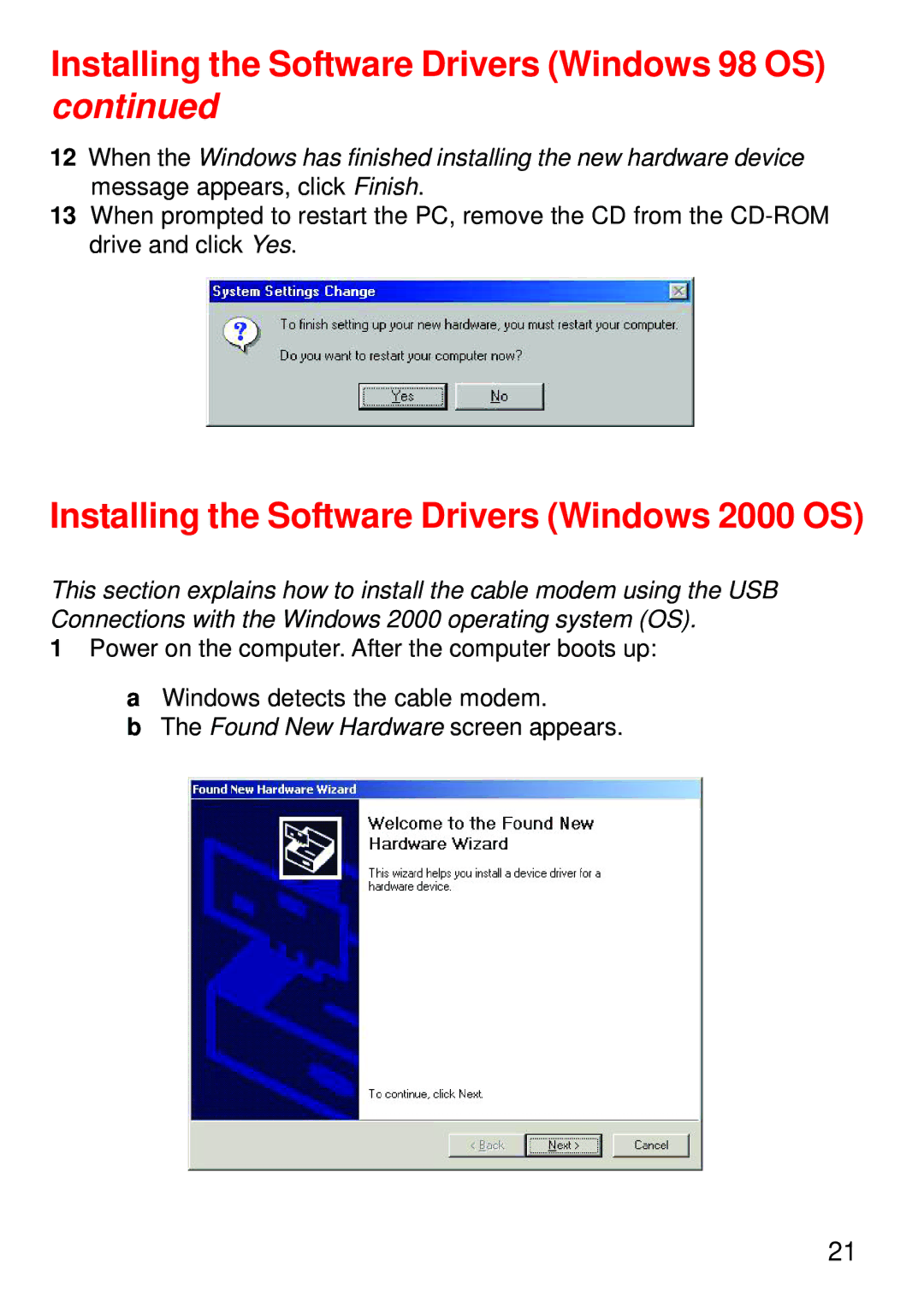 D-Link USB/Ethernet Broadband Cable Modem, DCM-202 manual Installing the Software Drivers Windows 2000 OS 