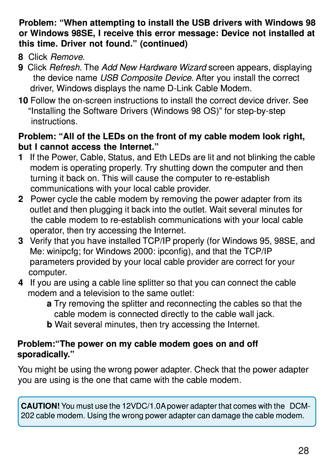 D-Link DCM-202, USB/Ethernet Broadband Cable Modem manual 