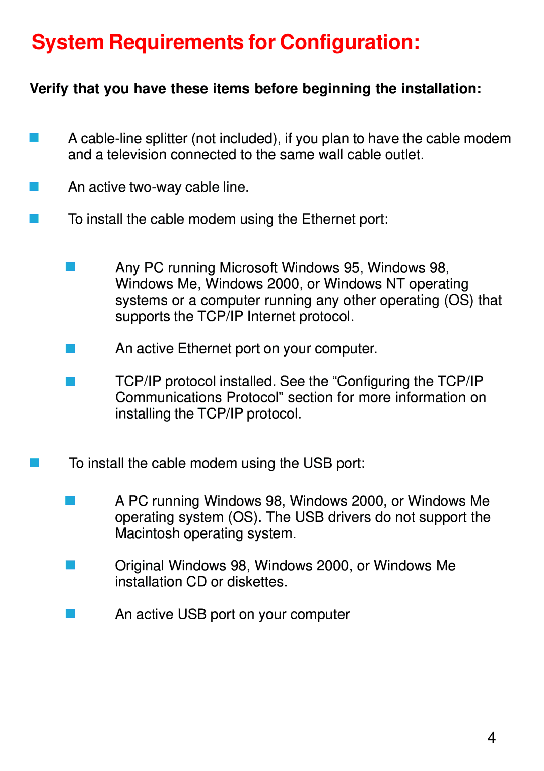 D-Link DCM-202, USB/Ethernet Broadband Cable Modem manual System Requirements for Configuration 