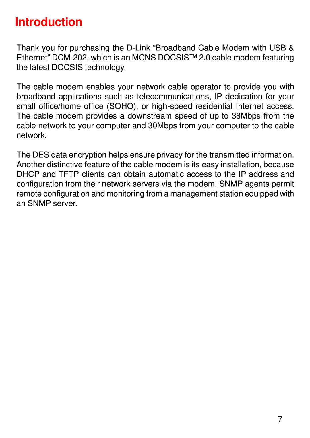 D-Link USB/Ethernet Broadband Cable Modem, DCM-202 manual Introduction 