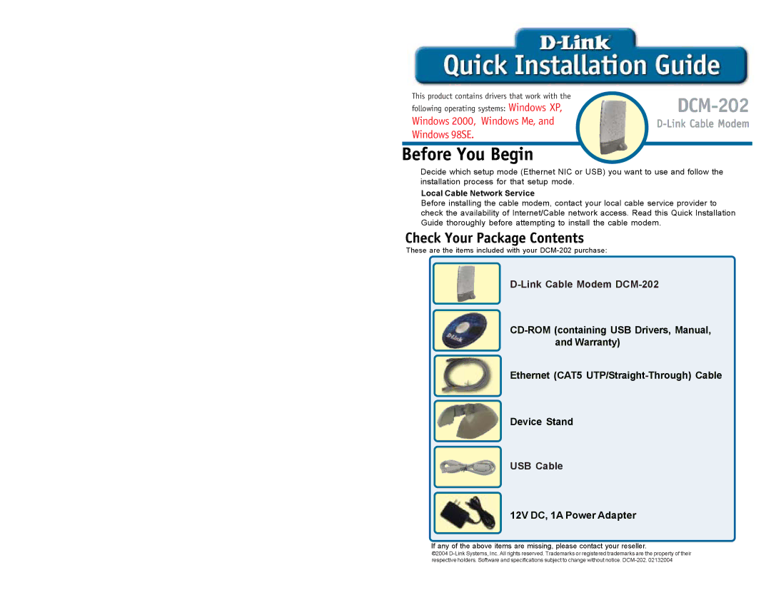 D-Link DCM-202 warranty Before You Begin 