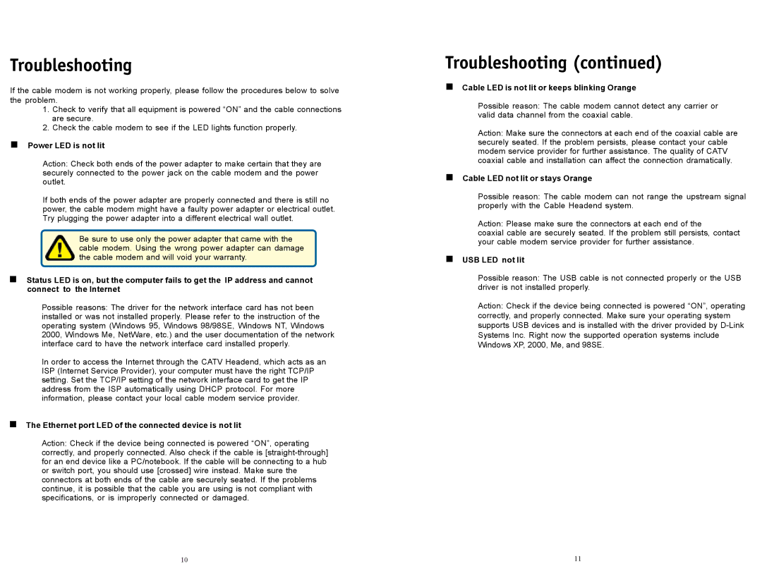 D-Link DCM-202 warranty Troubleshooting 