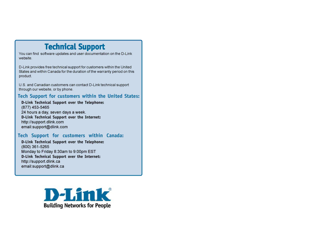 D-Link DCM-202 warranty Technical Support 