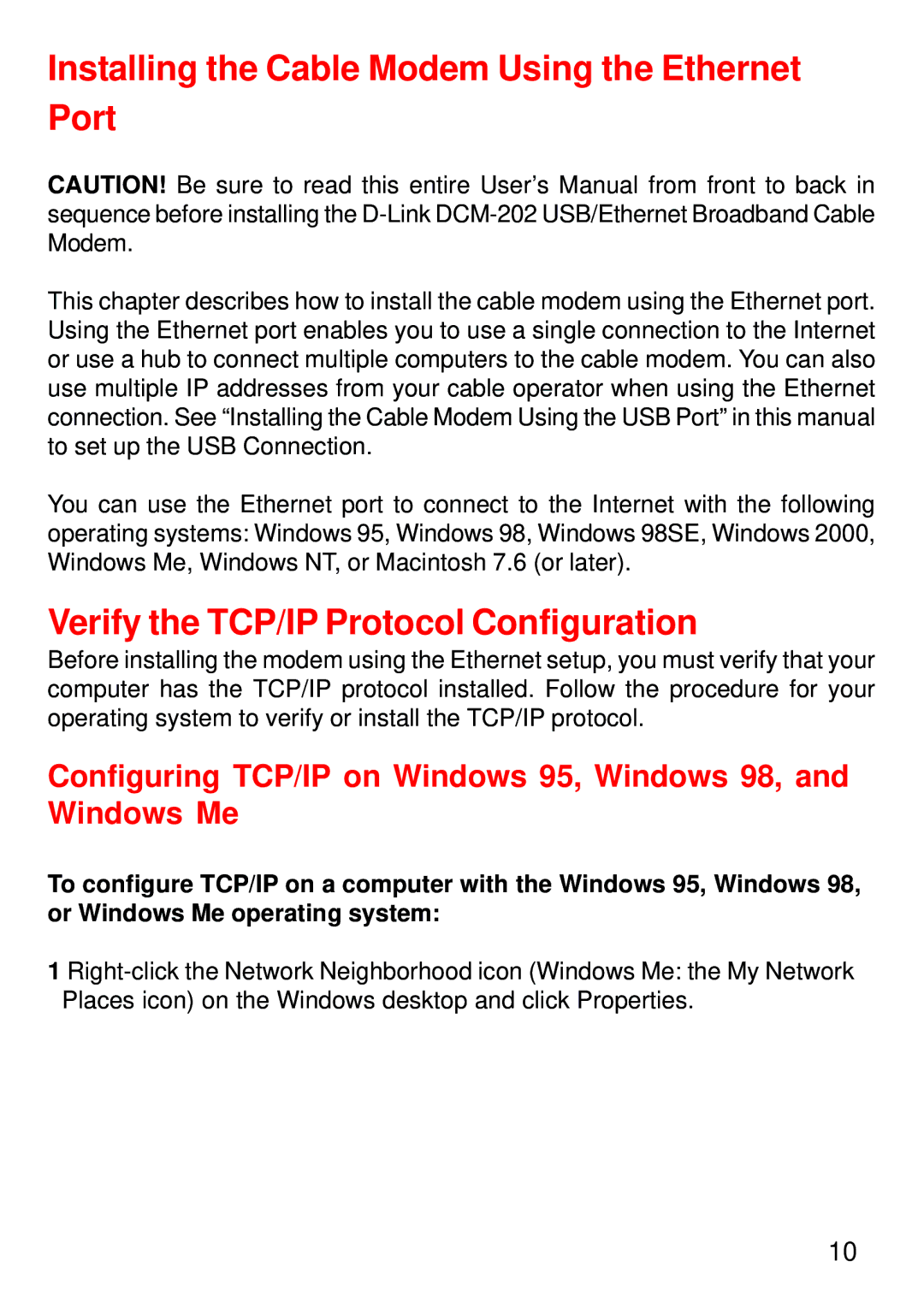 D-Link DCM-202 manual Verify the TCP/IP Protocol Configuration 