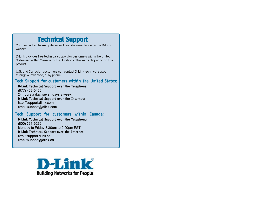 D-Link DCM-202 warranty Technical Support, Tech Support for customers within the United States 