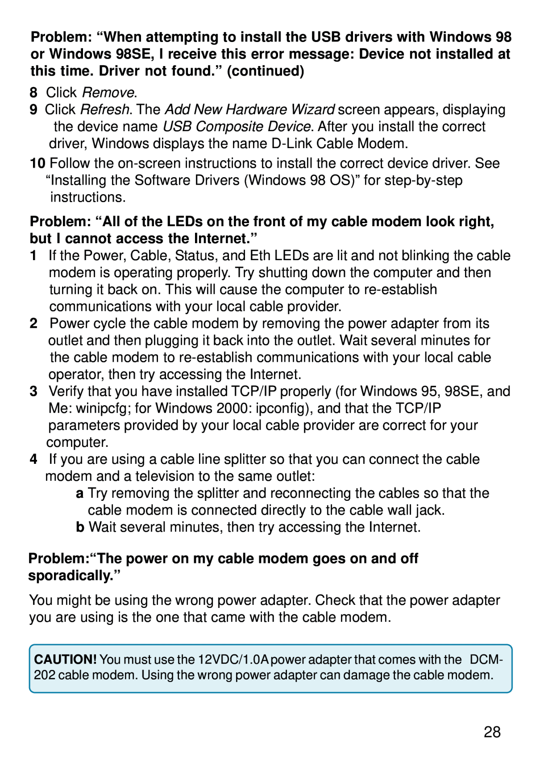 D-Link DCM-202 manual Problem “When attempting to install the USB drivers with Windows 