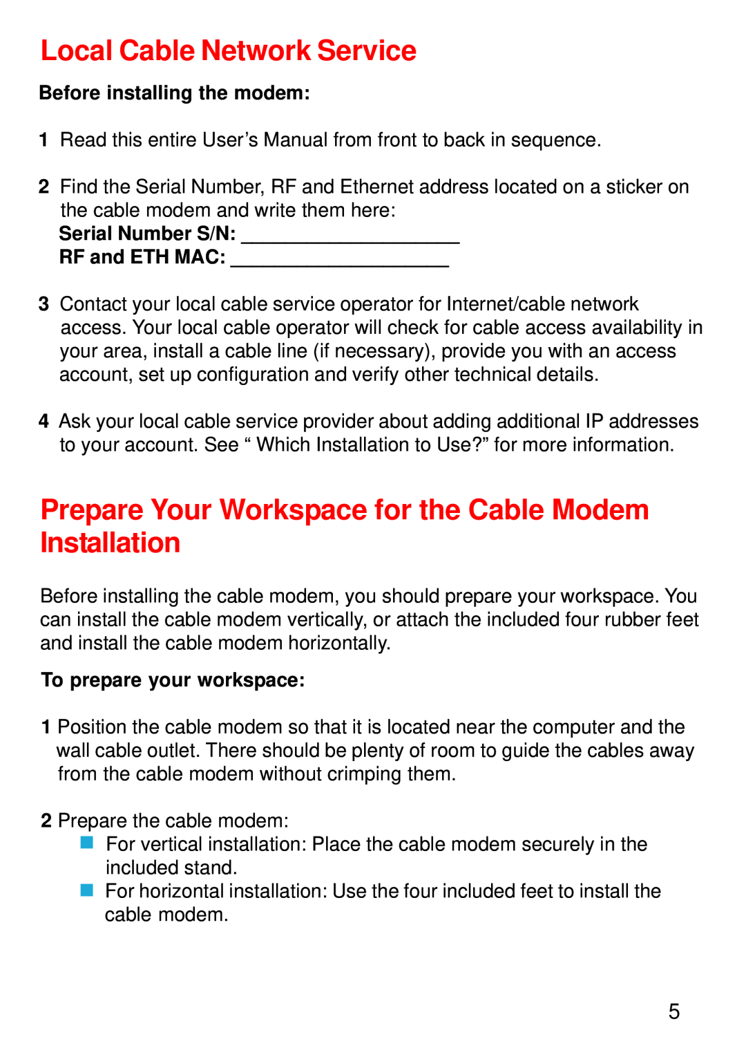 D-Link DCM-202 manual Local Cable Network Service, Prepare Your Workspace for the Cable Modem Installation 