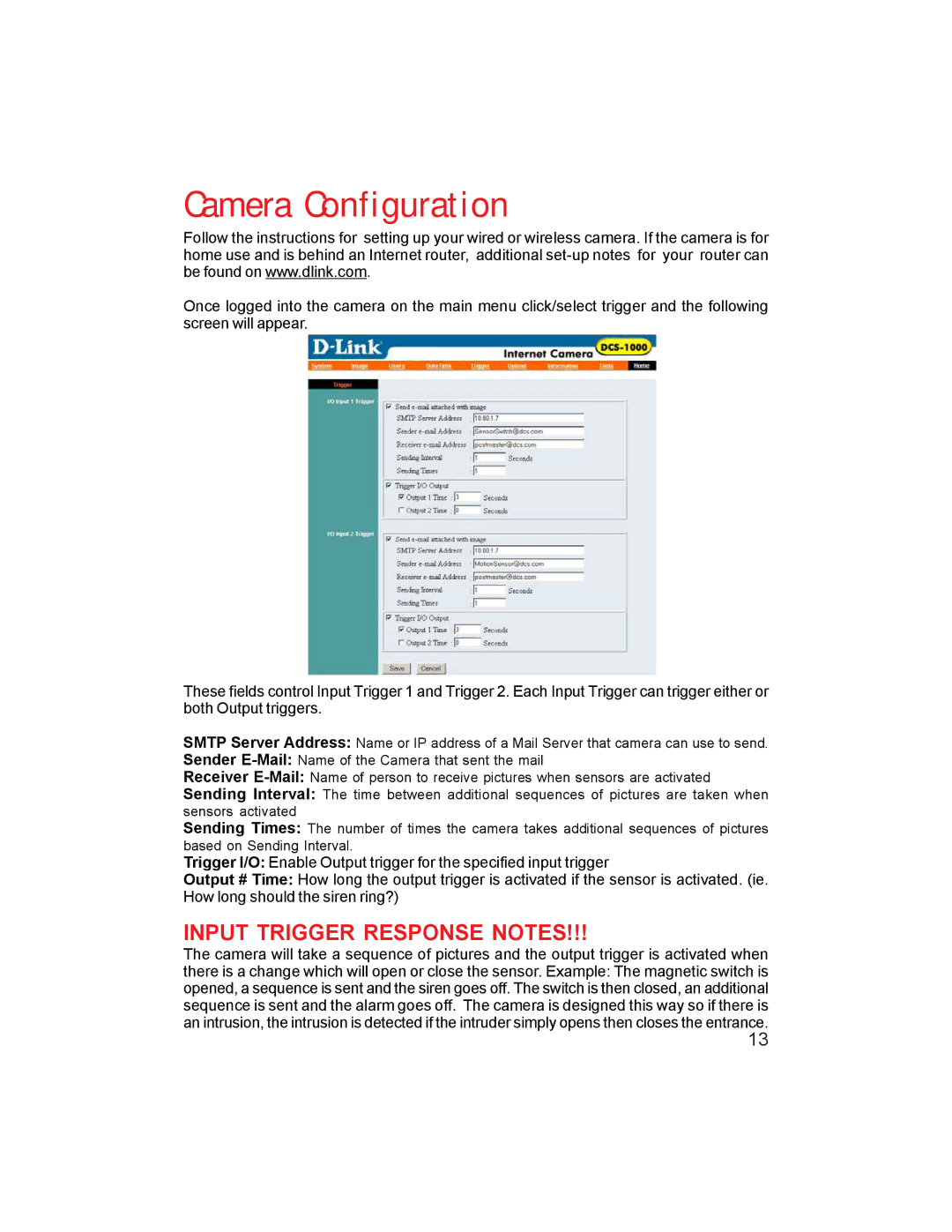 D-Link DCS-1000W manual Camera Configuration 