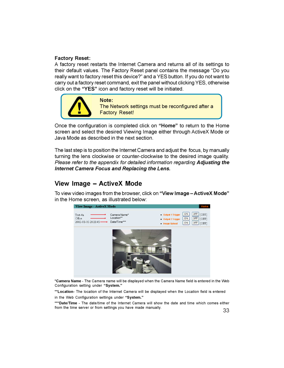 D-Link DCS-1000W manual View Image ActiveX Mode, Factory Reset 