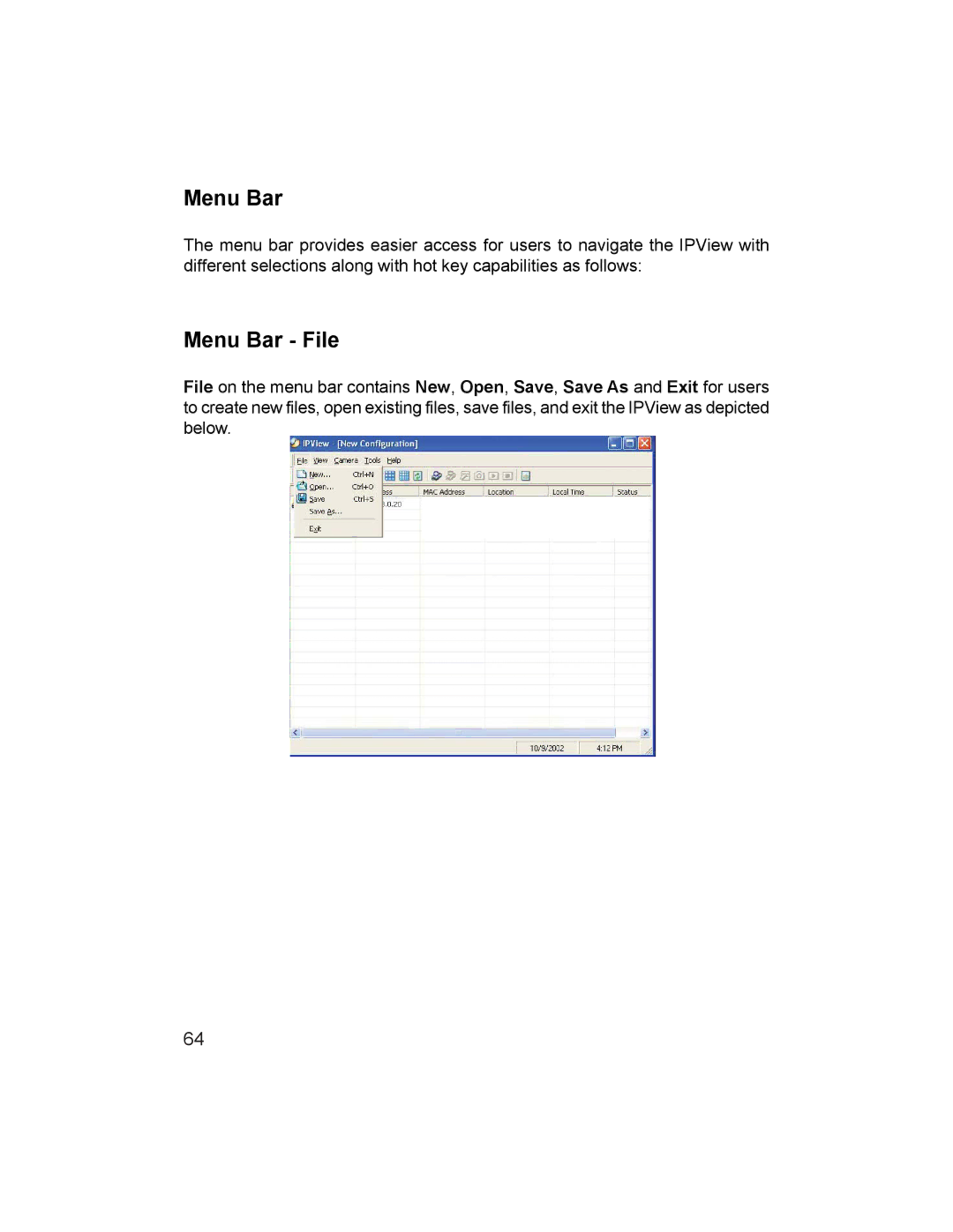 D-Link DCS-1000W manual Menu Bar File 