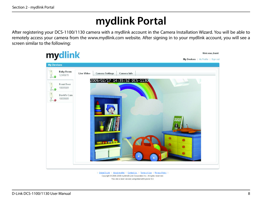 D-Link DCS-1130 manual Mydlink Portal 